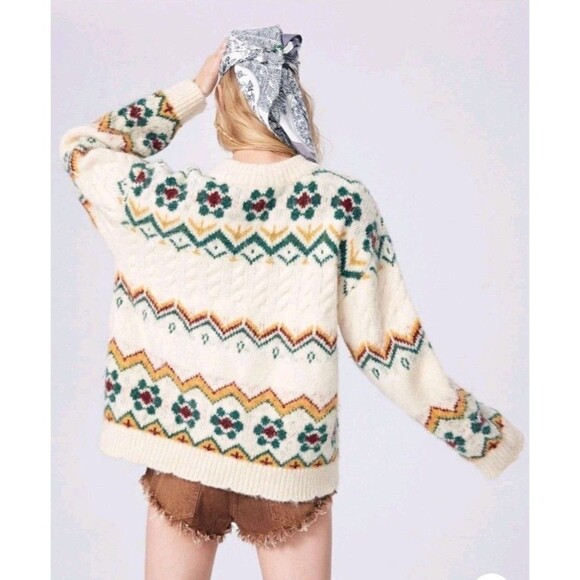 NWT Cider Womens Fair Isle Oversized Wool Blend Pullover Sweater Chunky Sz XL - Picture 4 of 13